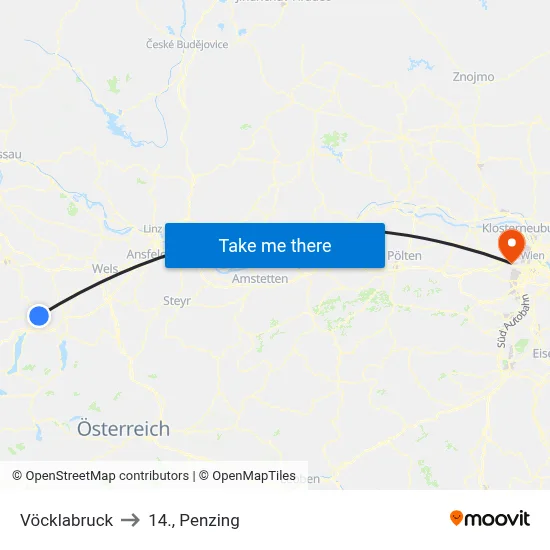 Vöcklabruck to 14., Penzing map