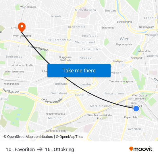 10., Favoriten to 16., Ottakring map