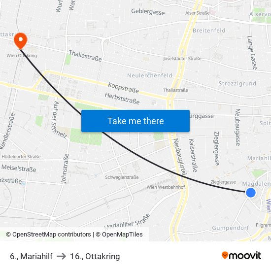 6., Mariahilf to 16., Ottakring map