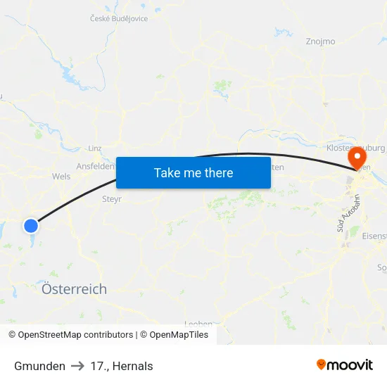 Gmunden to 17., Hernals map