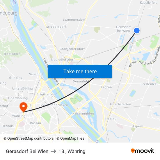 Gerasdorf Bei Wien to 18., Währing map