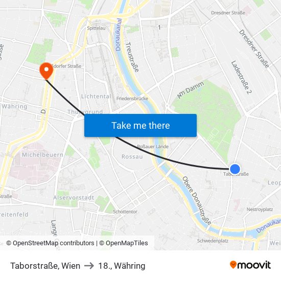 Taborstraße, Wien to 18., Währing map