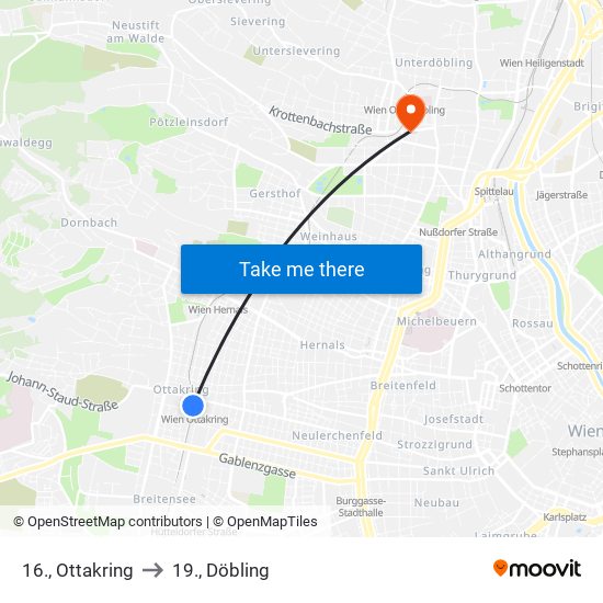 16., Ottakring to 19., Döbling map