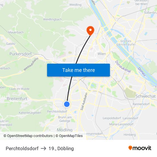 Perchtoldsdorf to 19., Döbling map