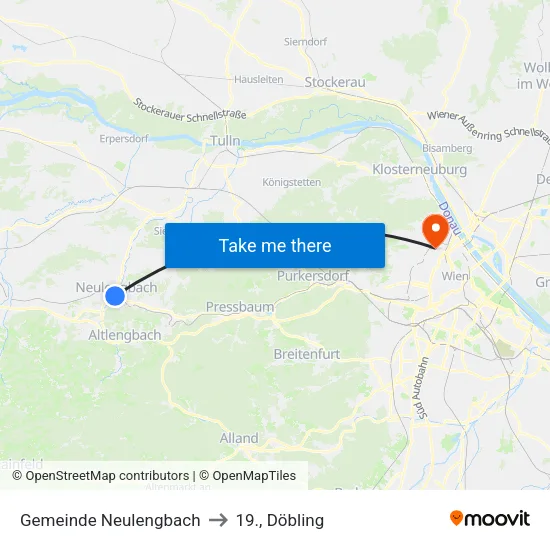 Gemeinde Neulengbach to 19., Döbling map