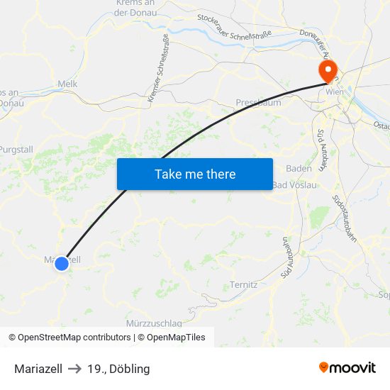 Mariazell to 19., Döbling map