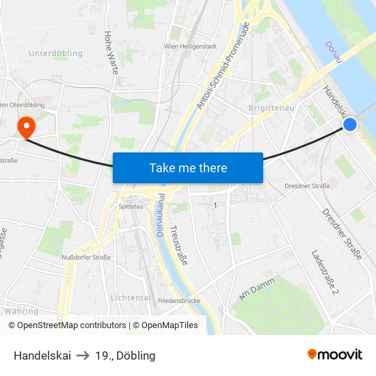 Handelskai to 19., Döbling map
