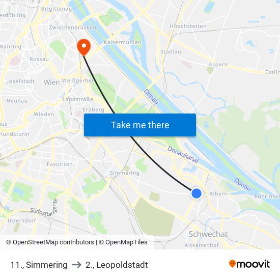 11., Simmering to 2., Leopoldstadt map