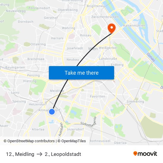 12., Meidling to 2., Leopoldstadt map