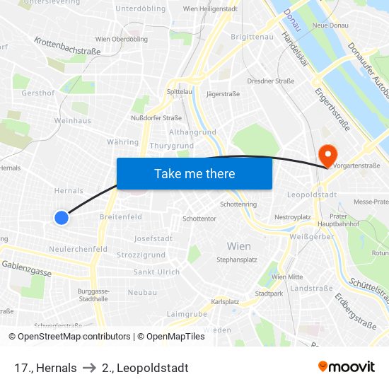 17., Hernals to 2., Leopoldstadt map