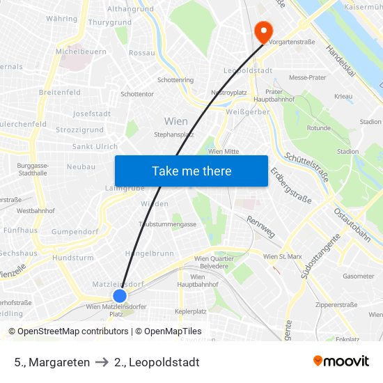 5., Margareten to 2., Leopoldstadt map