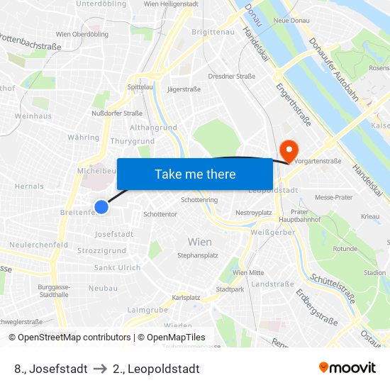 8., Josefstadt to 2., Leopoldstadt map