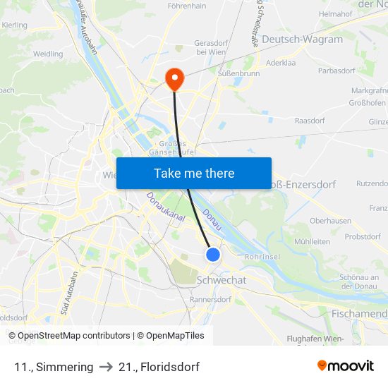 11., Simmering to 21., Floridsdorf map