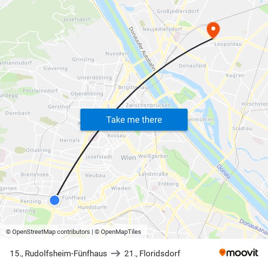 15., Rudolfsheim-Fünfhaus to 21., Floridsdorf map