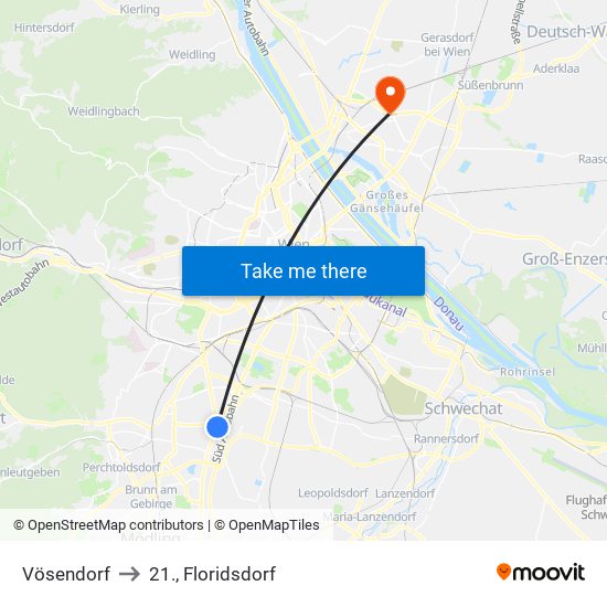 Vösendorf to 21., Floridsdorf map