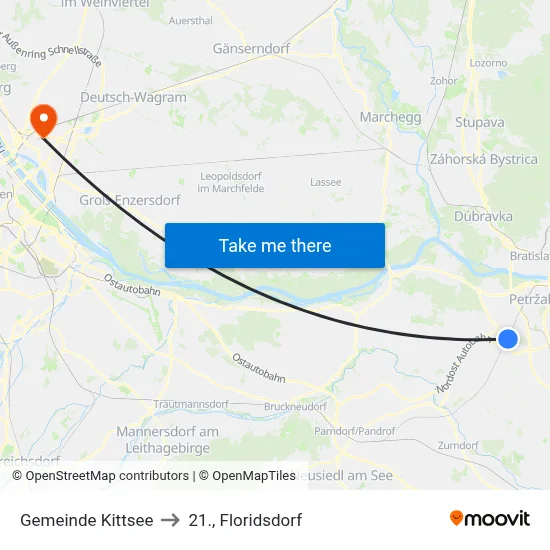 Gemeinde Kittsee to 21., Floridsdorf map