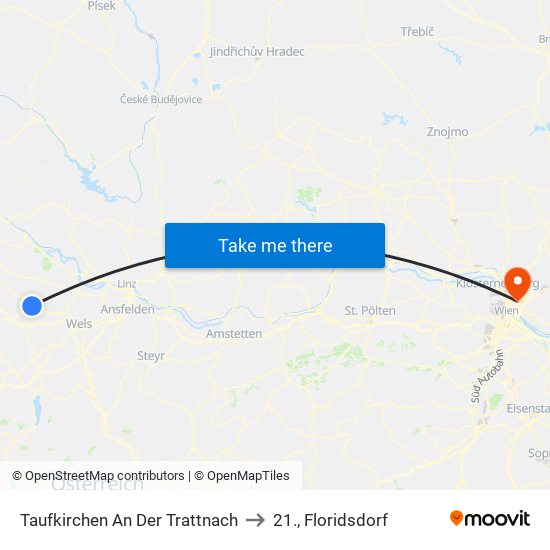 Taufkirchen An Der Trattnach to 21., Floridsdorf map