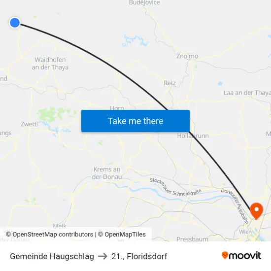 Gemeinde Haugschlag to 21., Floridsdorf map