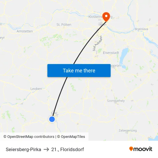 Seiersberg-Pirka to 21., Floridsdorf map