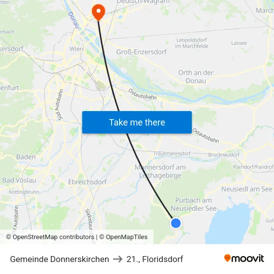 Gemeinde Donnerskirchen to 21., Floridsdorf map