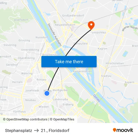 Stephansplatz to 21., Floridsdorf map