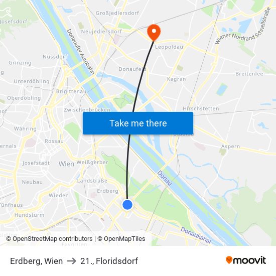 Erdberg, Wien to 21., Floridsdorf map
