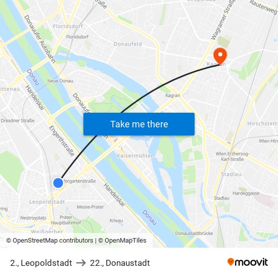 2., Leopoldstadt to 22., Donaustadt map
