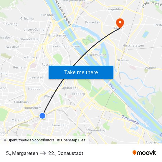 5., Margareten to 22., Donaustadt map