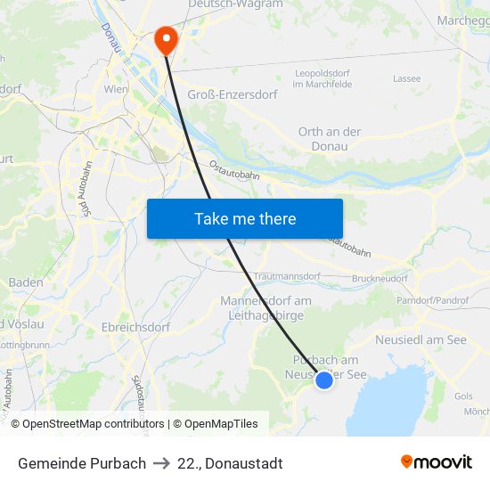 Gemeinde Purbach to 22., Donaustadt map