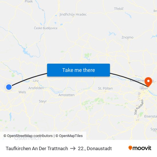 Taufkirchen An Der Trattnach to 22., Donaustadt map