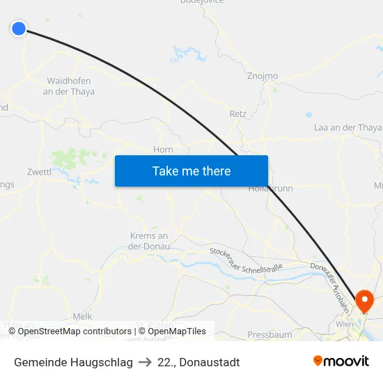 Gemeinde Haugschlag to 22., Donaustadt map