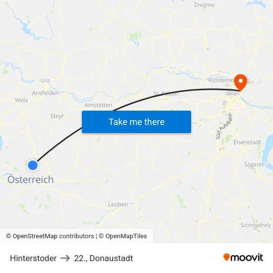 Hinterstoder to 22., Donaustadt map