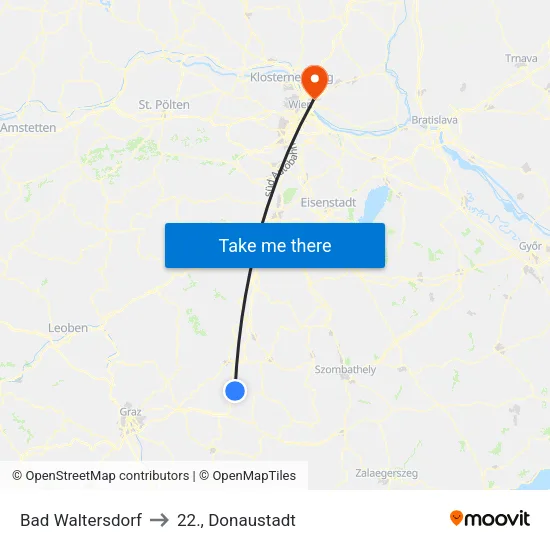 Bad Waltersdorf to 22., Donaustadt map