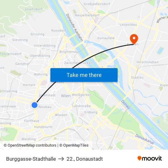 Burggasse-Stadthalle to 22., Donaustadt map