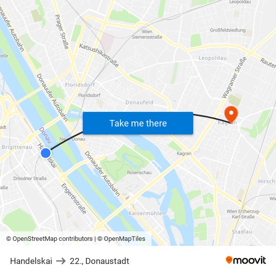 Handelskai to 22., Donaustadt map