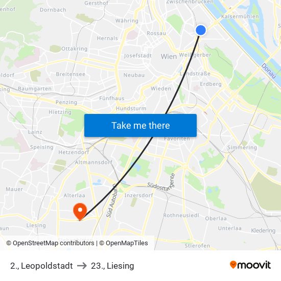 2., Leopoldstadt to 23., Liesing map