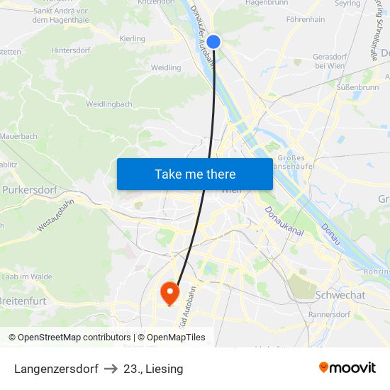 Langenzersdorf to 23., Liesing map