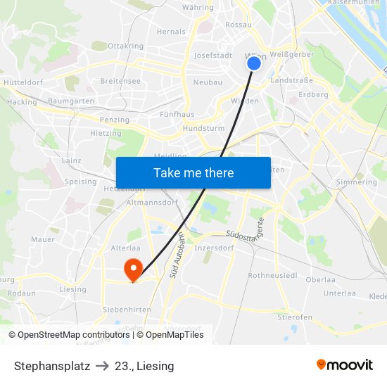 Stephansplatz to 23., Liesing map