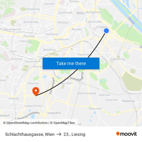 Schlachthausgasse, Wien to 23., Liesing map