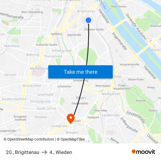 20., Brigittenau to 4., Wieden map