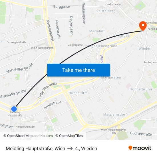 Meidling Hauptstraße, Wien to 4., Wieden map