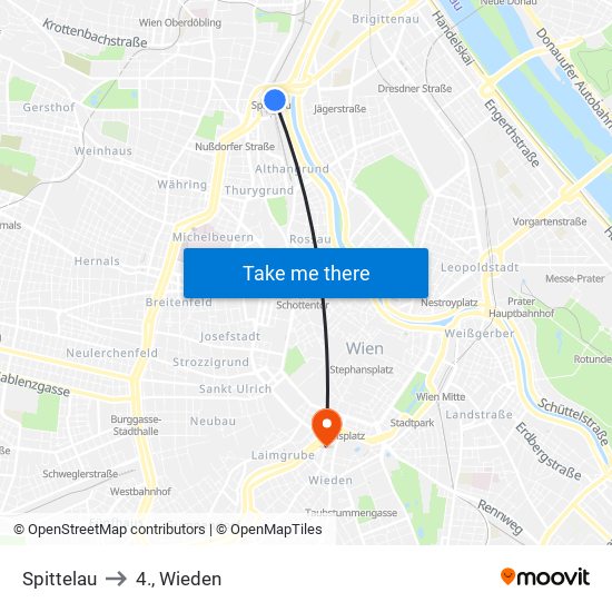 Spittelau to 4., Wieden map