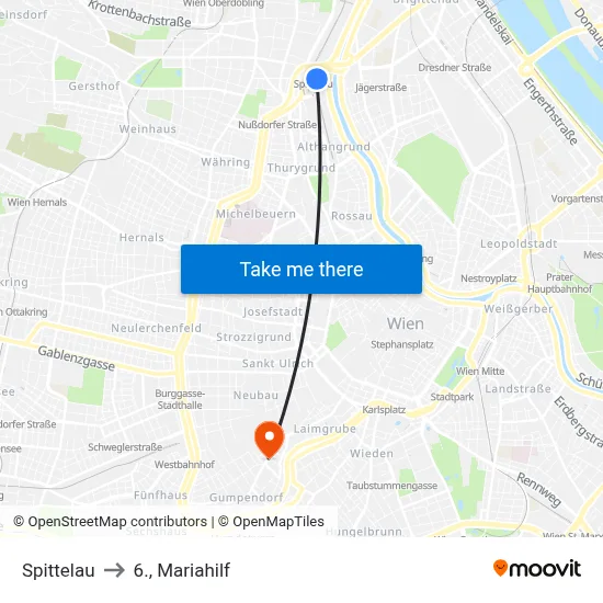 Spittelau to 6., Mariahilf map