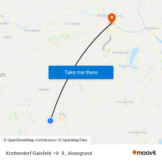 Krottendorf-Gaisfeld to 9., Alsergrund map