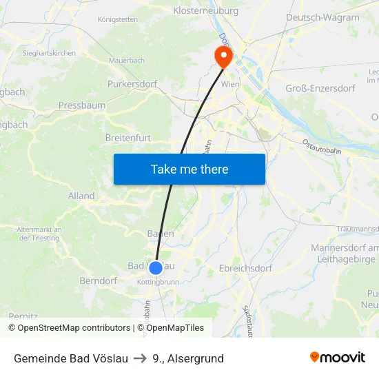 Gemeinde Bad Vöslau to 9., Alsergrund map