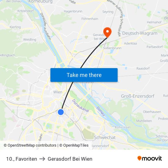10., Favoriten to Gerasdorf Bei Wien map