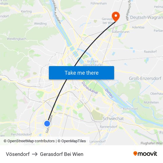 Vösendorf to Gerasdorf Bei Wien map