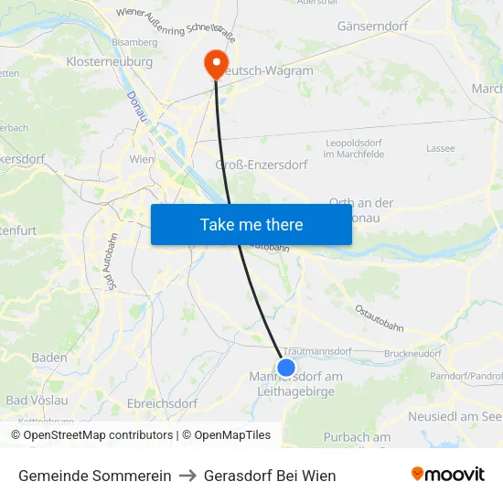 Gemeinde Sommerein to Gerasdorf Bei Wien map