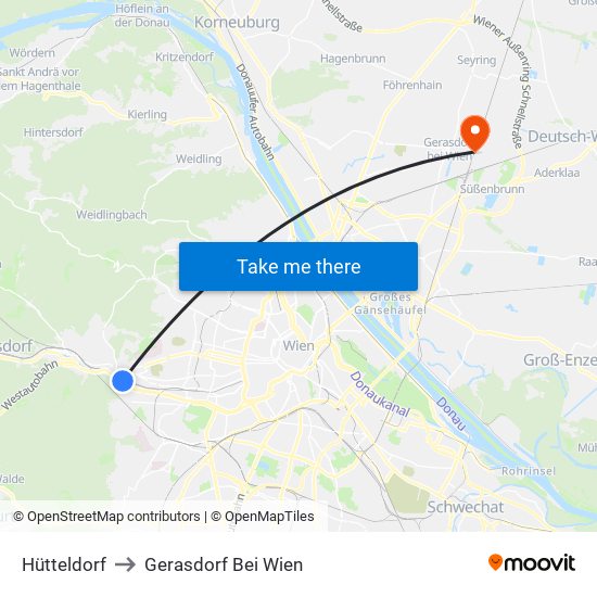 Hütteldorf to Gerasdorf Bei Wien map