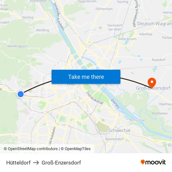 Hütteldorf to Groß-Enzersdorf map